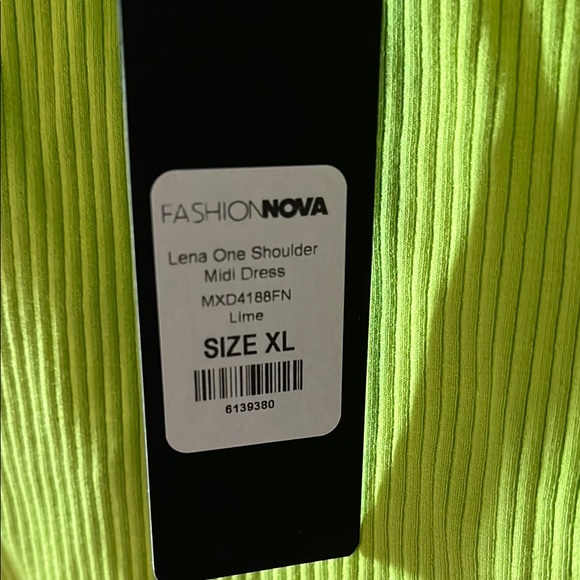 Fashion Nova Lime One-Shoulder Midi Dress - Picture 2 of 6